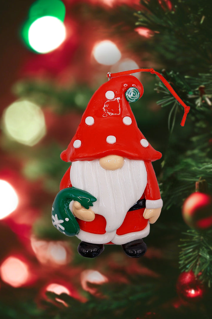 Christmas Ornament Glossy Gingerbread Santa with Bag. Wizardi Festive Decoration F07-N2-7-E2511B
