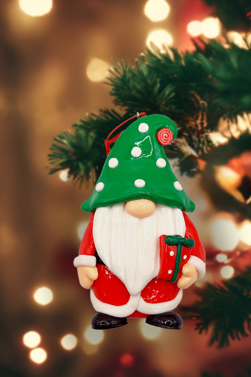Christmas Ornament Glossy Gingerbread Santa with Wrapped Gift. Wizardi Festive Decoration F07-N2-7-E2511C