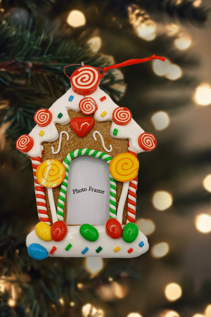 Christmas Ornament - Glossy Gingerbread Gingerbread House Frame. Wizardi Festive Decoration F07-N2-8-SEE200A