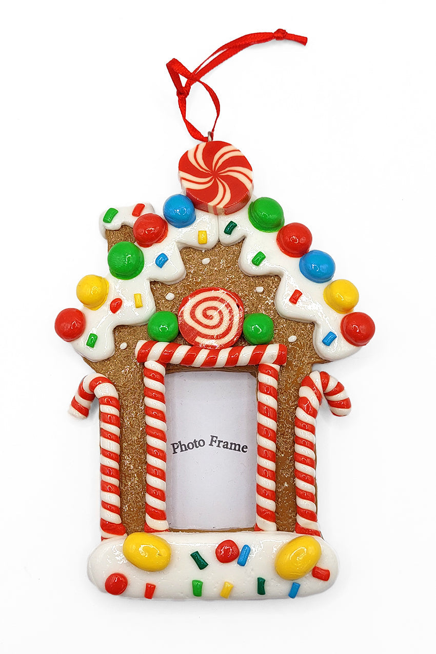 Christmas Ornament - Glossy Gingerbread Gingerbread House Frame. Wizardi Festive Decoration F07-N2-8-SEE200C