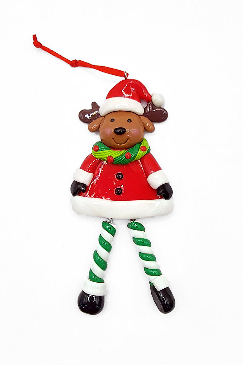 Christmas Ornament - Glossy Gingerbread Reindeer with Dangling Legs. Wizardi Festive Decoration F07-N2-9-SAA202C