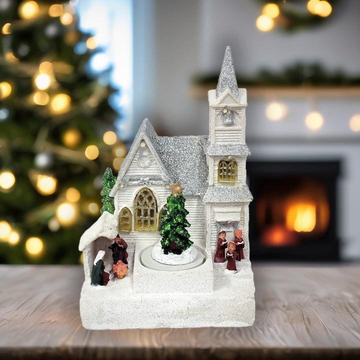 Winter Church with Tree Christmas Village Miniature by Wizardi F07-N6-6