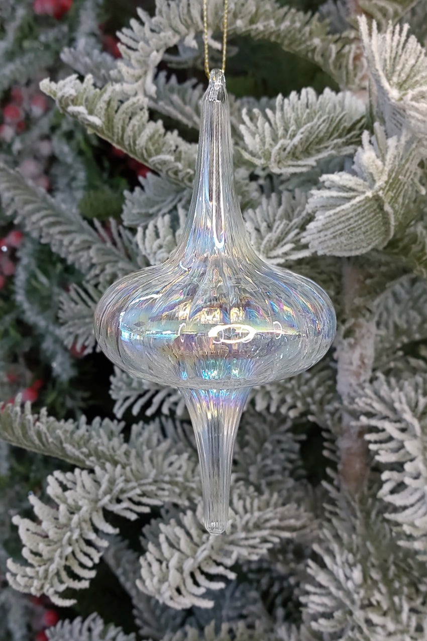White Twisted Spire Christmas Glass Ornament by Wizardi F07M10-10