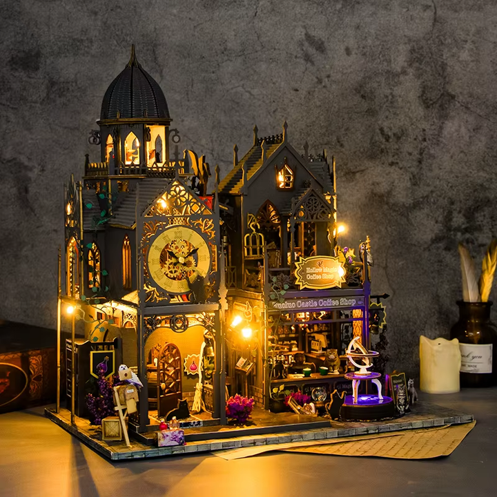 Magic Castle Dollhouse Kit - Miniature Wizardi Roombox Kit