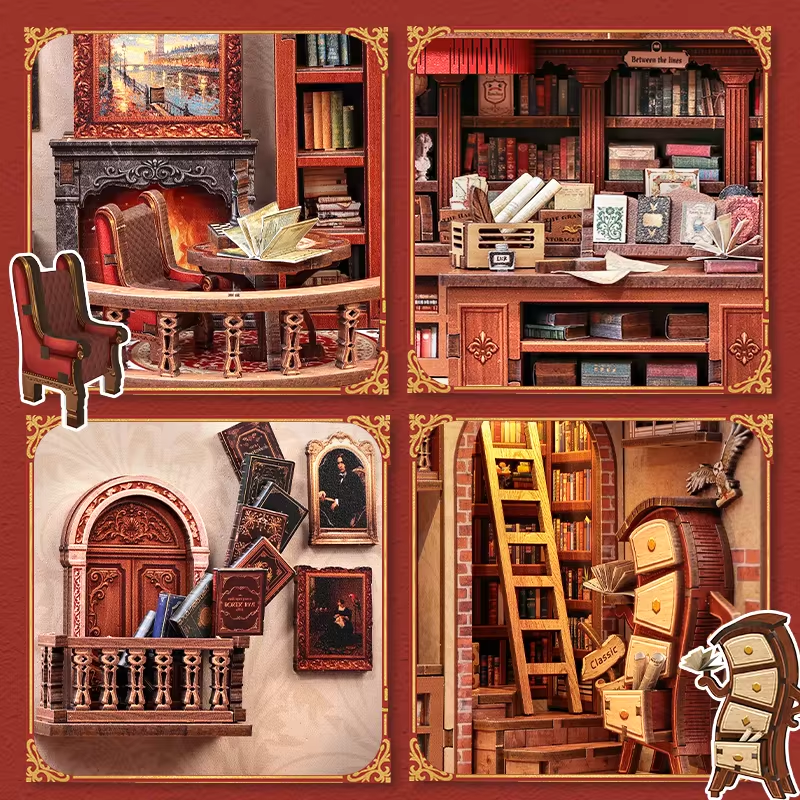 Thames Bookstore Miniature Dollhouse Kit by Wizardi F07M5-72-CWGB405