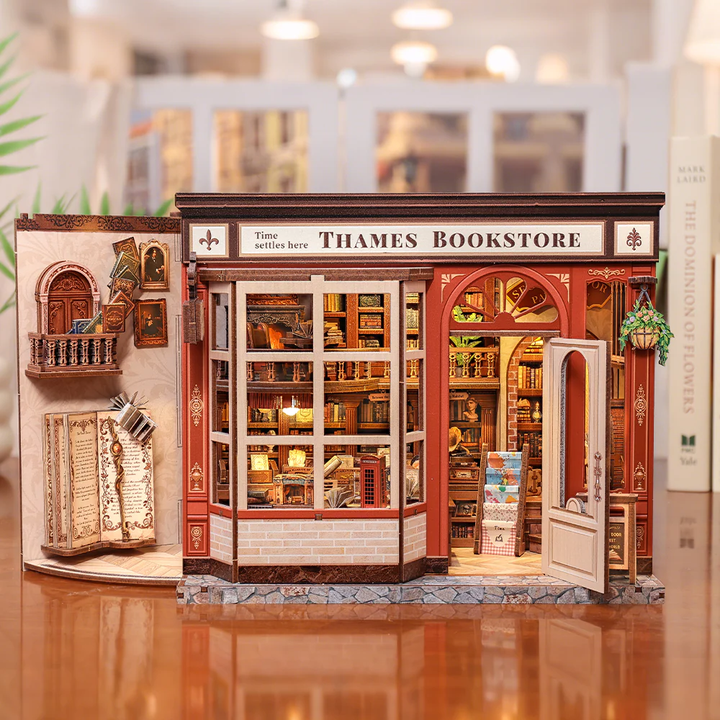 Thames Bookstore Miniature Dollhouse Kit by Wizardi F07M5-72-CWGB405