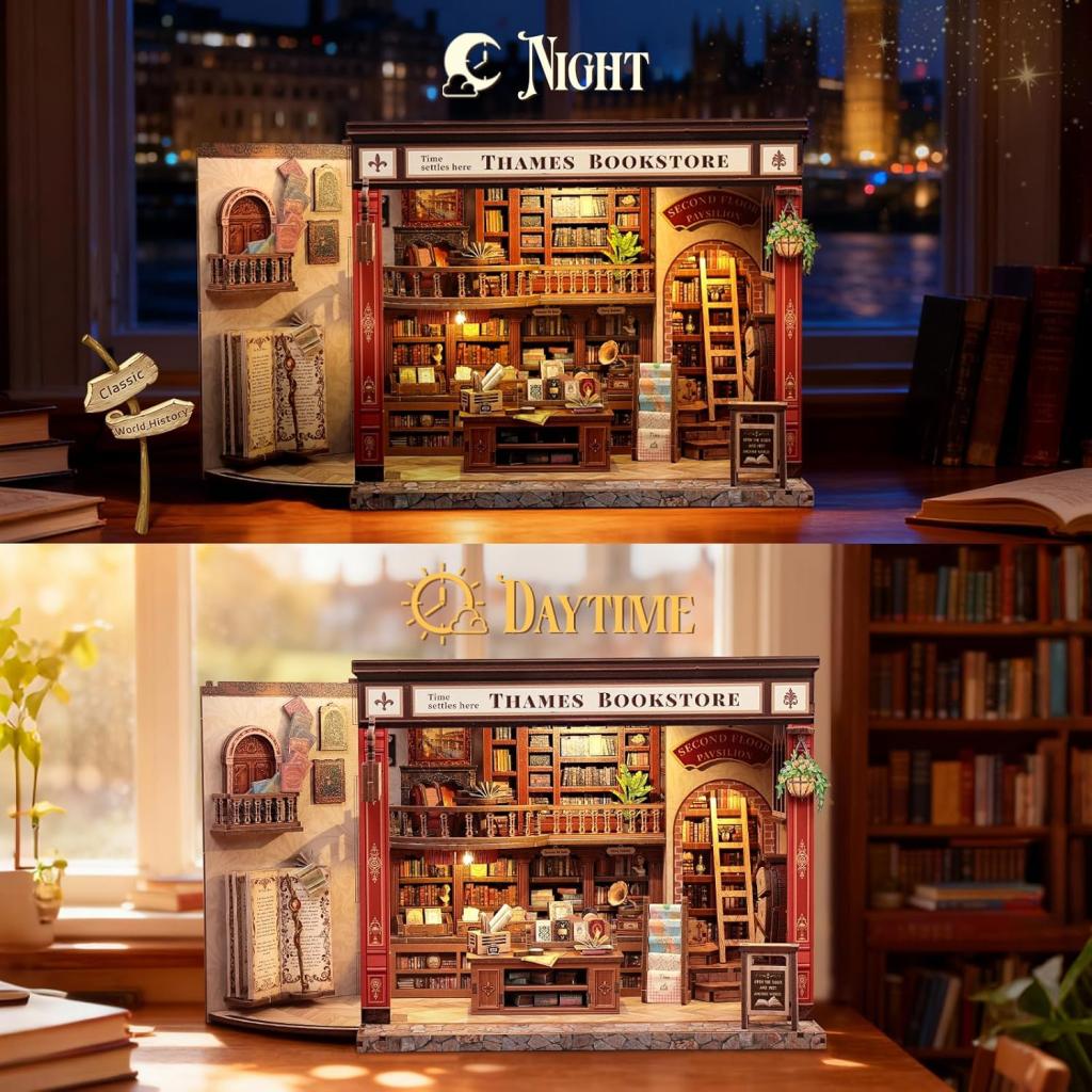 Thames Bookstore Miniature Dollhouse Kit by Wizardi F07M5-72-CWGB405