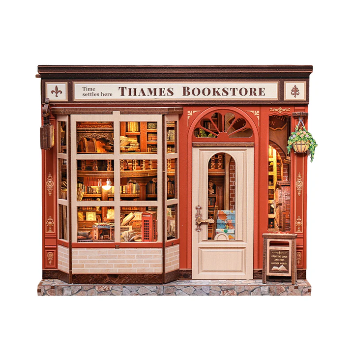 Thames Bookstore Miniature Dollhouse Kit by Wizardi F07M5-72-CWGB405
