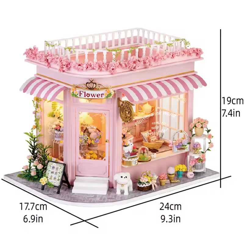 Pink World Miniature Dollhouse Kit by Wizardi F07M5-75-AC-001-A