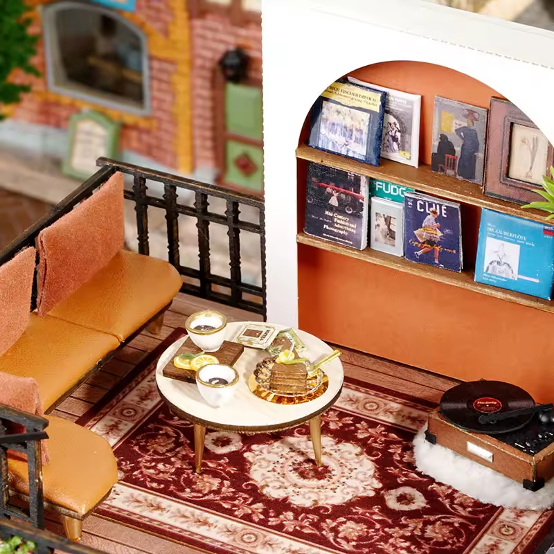 Forest Teashop Dollhouse Kit - Miniature Wizardi Roombox Kit with LED Light F07M51-68-LV-001-A