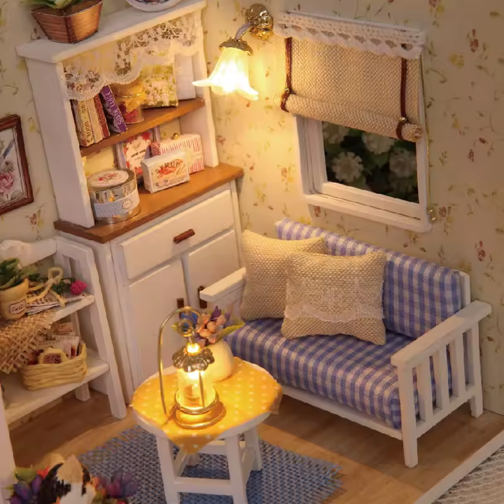 Kitten Diary Dollhouse Kit - Miniature Wizardi Roombox Kit with LED Light F07M51-70-3013