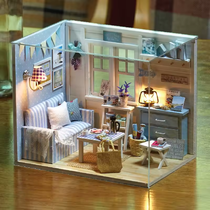 Fresh Sunshine Dollhouse Kit - Miniature Wizardi Roombox Kit with LED Light F07M51-72-3016