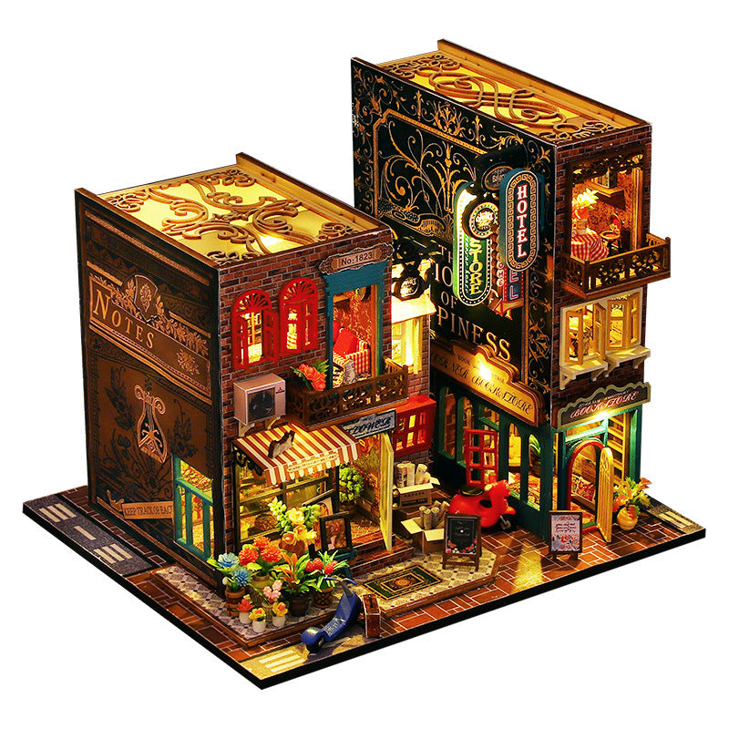 Hotel Scarborough Dollhouse Kit - Miniature Wizardi Roombox Kit with LED Light F07M51-73-ES009-A