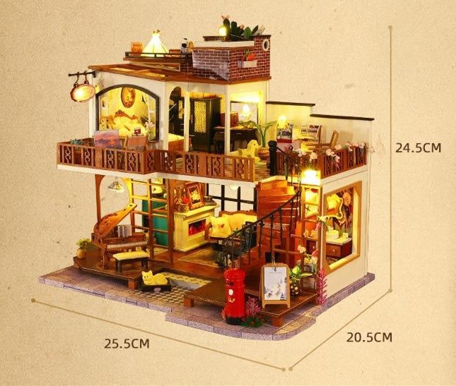 Cherish Time Dollhouse Kit - Miniature Wizardi Roombox Kit with LED Light F07M51-75-ES008-A