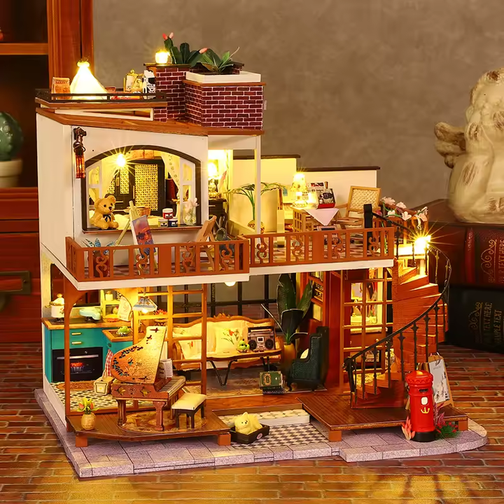 Cherish Time Dollhouse Kit - Miniature Wizardi Roombox Kit with LED Light F07M51-75-ES008-A