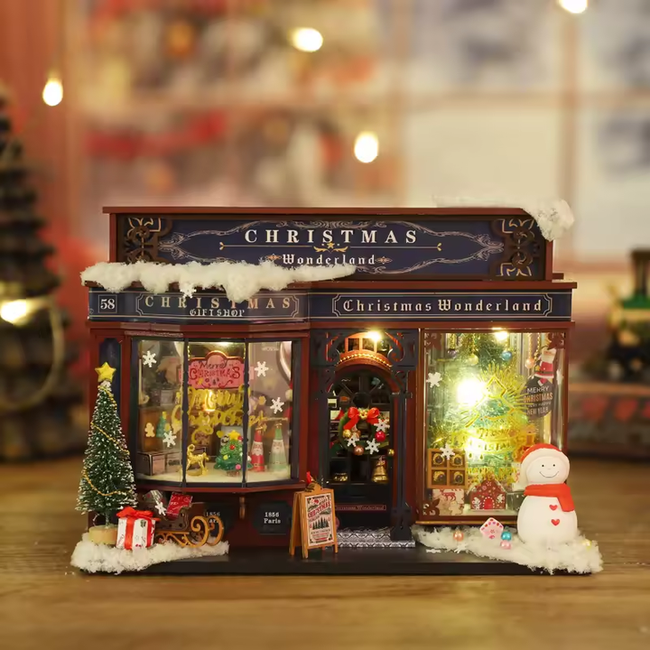 Christmas Wonderland Dollhouse Kit - Miniature Wizardi Roombox Kit with LED Light F07M51-79-ET001