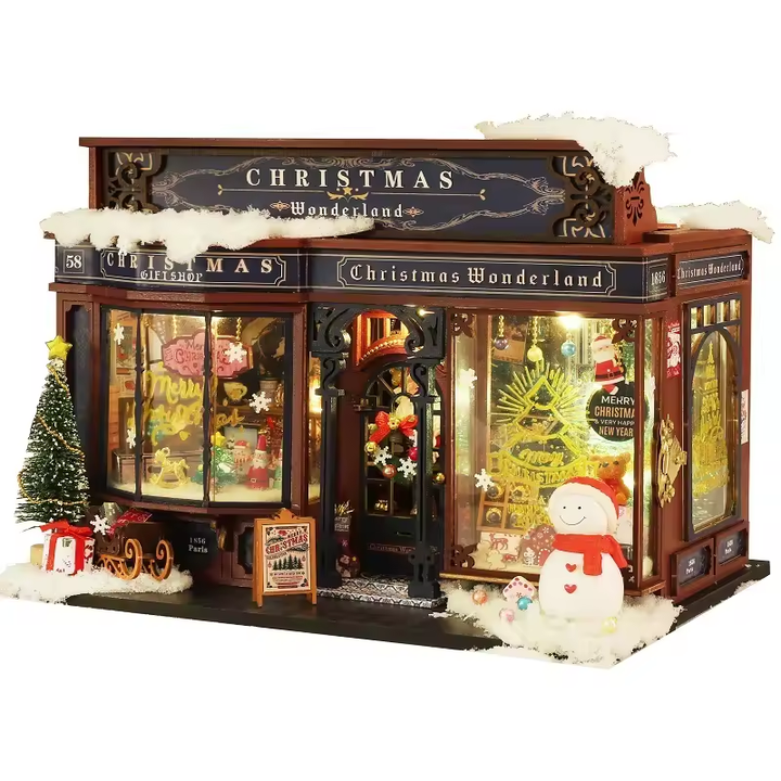 Christmas Wonderland Dollhouse Kit - Miniature Wizardi Roombox Kit with LED Light F07M51-79-ET001