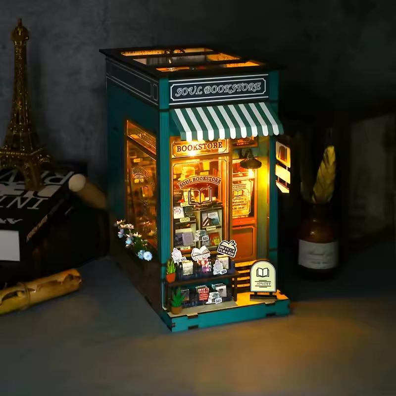 Soul Bookstore Dollhouse Kit - Miniature Wizardi Roombox Kit with LED Light F07M51-80-M2314