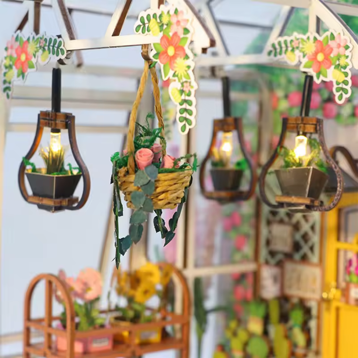 Garden House Dollhouse Kit - Miniature Wizardi Roombox Kit with LED Light F07M51-81-M2313