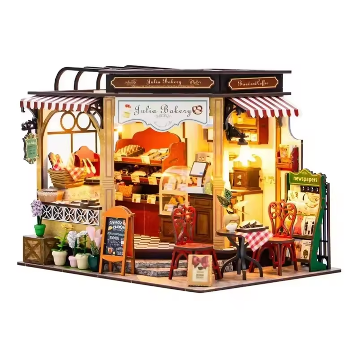 Julie Bakery Dollhouse Kit - Miniature Wizardi Roombox Kit with LED Light F07M51-85-M2422