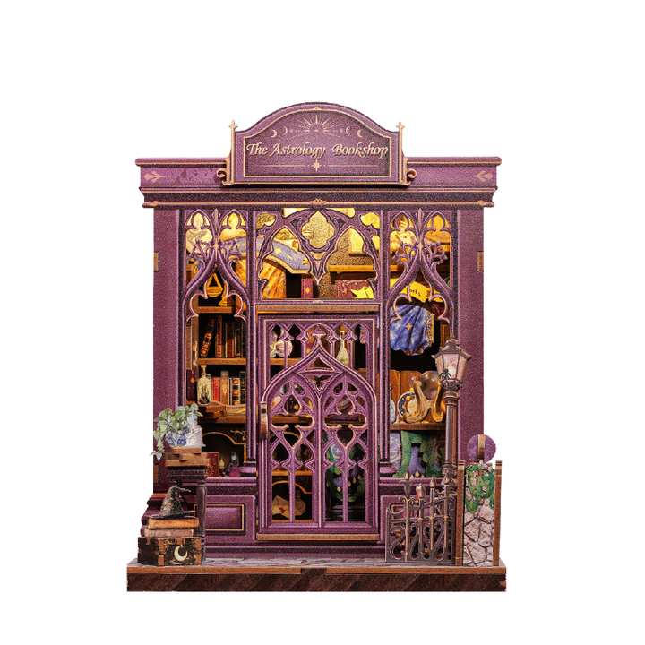 The Astrology Bookshop Dollhouse Kit - Miniature Wizardi Roombox Kit with LED Light F07M51-87-CWGC202