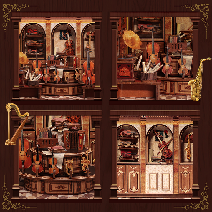 Bach Strings Dollhouse Kit - Miniature Wizardi Roombox Kit with LED Light F07M51-98-GB404