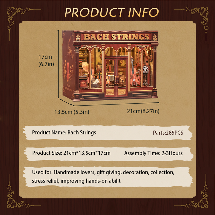 Bach Strings Dollhouse Kit - Miniature Wizardi Roombox Kit with LED Light F07M51-98-GB404