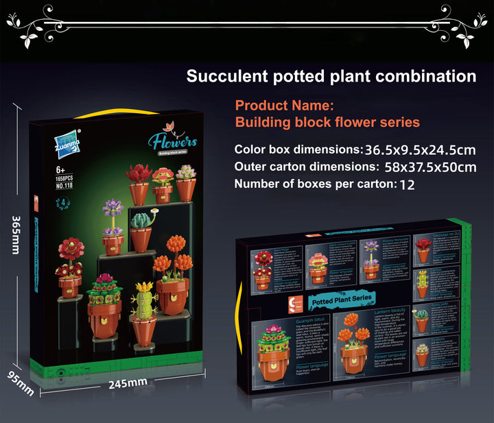 Succulents Building Brick Potted Plant Kit by Wizardi F07N11-13-4(118)