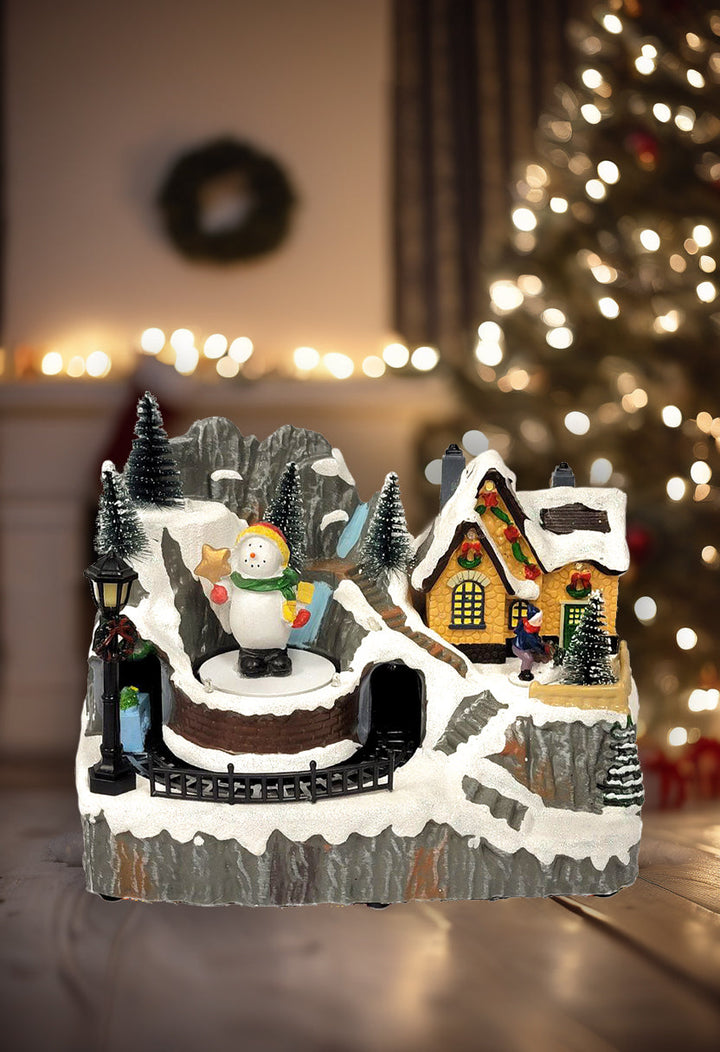 Train Scene with Snowman Christmas Village Miniature by Wizardi F07N5-11C