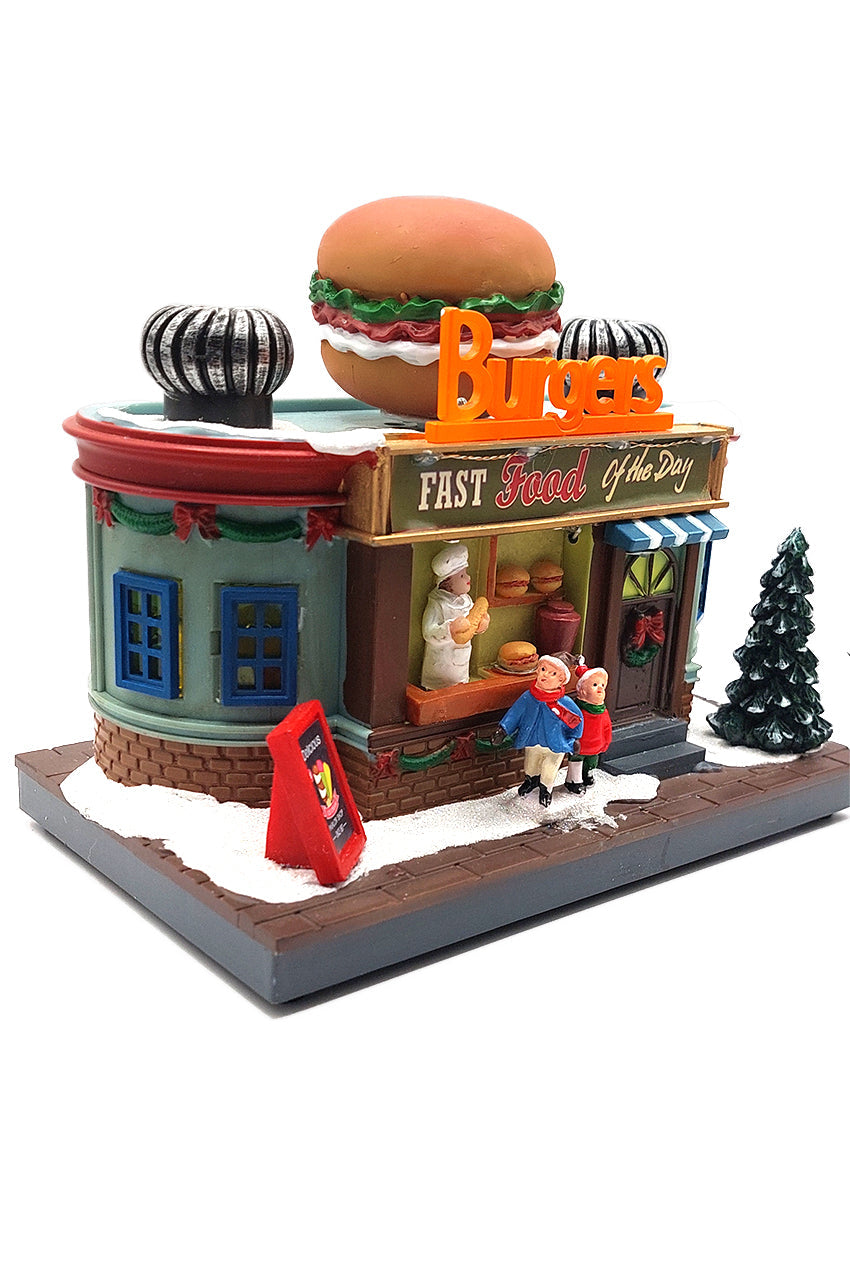 Holiday Burger Shop Christmas Village Miniature by Wizardi F07N5-9