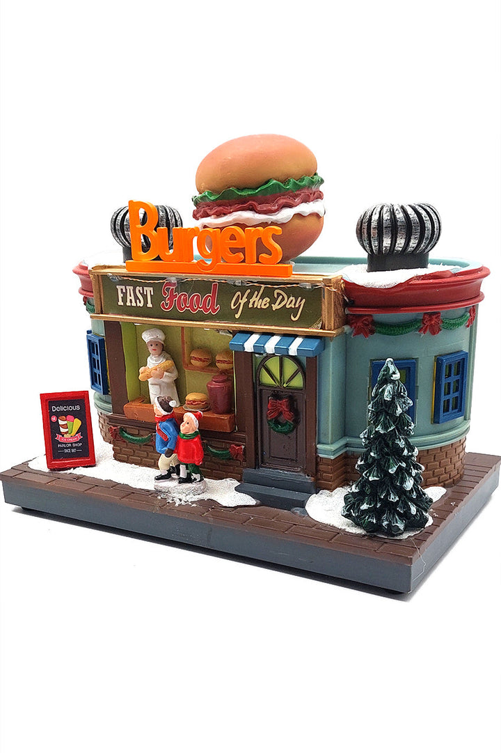 Holiday Burger Shop Christmas Village Miniature by Wizardi F07N5-9