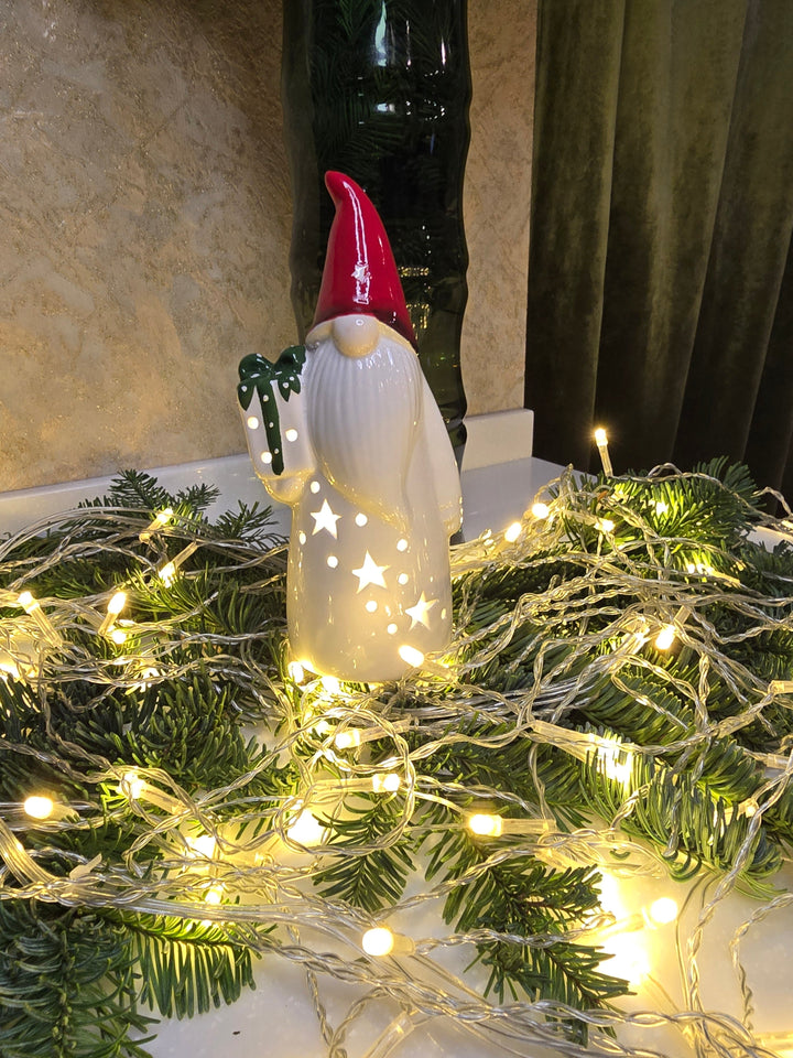 Gnome with Gift Christmas Ceramic Ornament by Wizardi F07N7-2