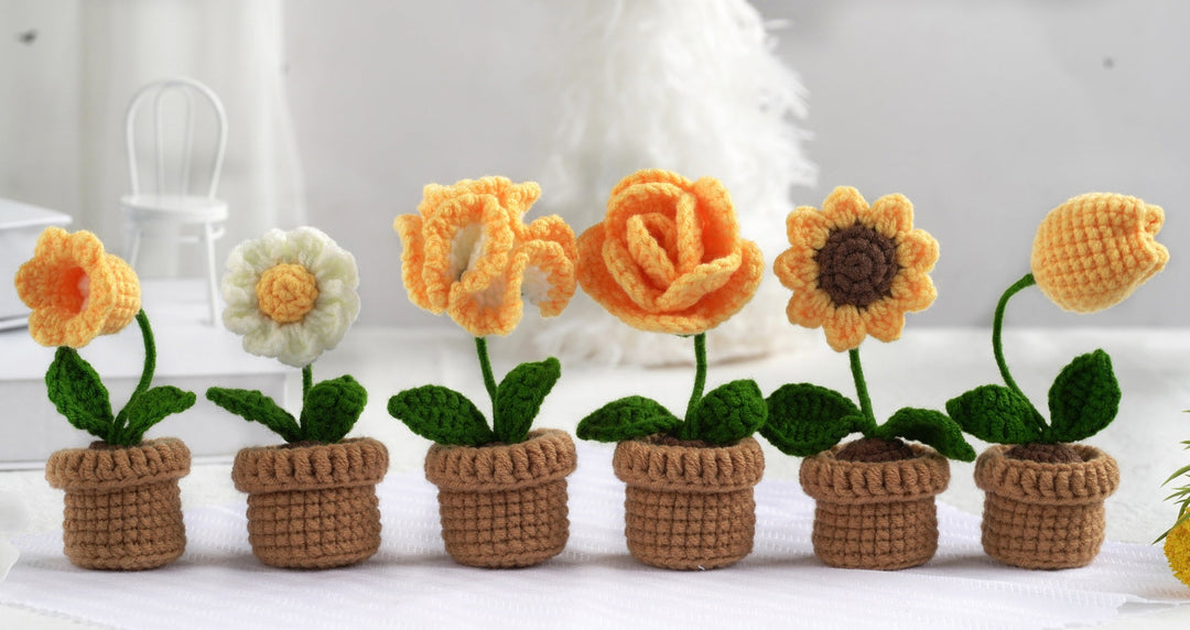 Yellow Flowers. Potted Flower Amigurumi DIY Crochet Kit Wizardi F07N8-M19