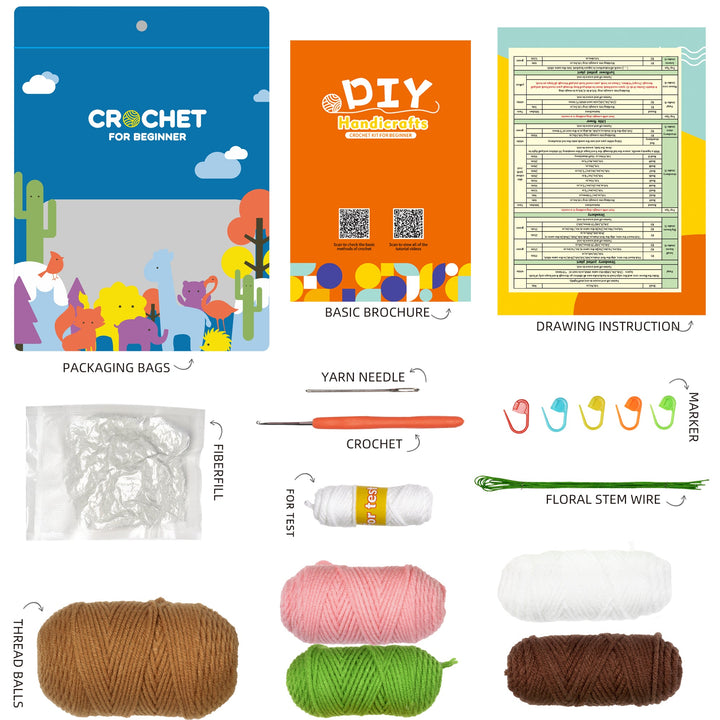 Pink and White Flowers. Potted Flower Amigurumi DIY Crochet Kit Wizardi F07N8-M23