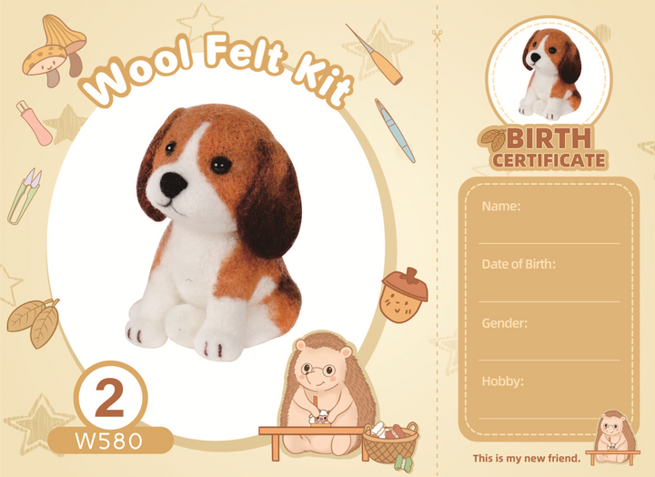 Beagle Needle Felting Kit. Wizardi DIY Wool Craft Kit F07N8-W548-N2