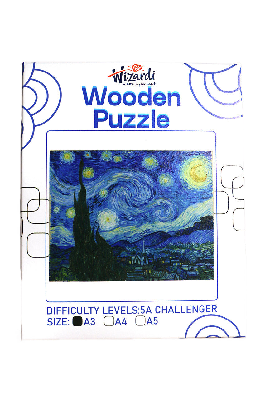 Starry Night after Van Gogh - Jigsaw Wooden Puzzle by Wizardi F07N9-1