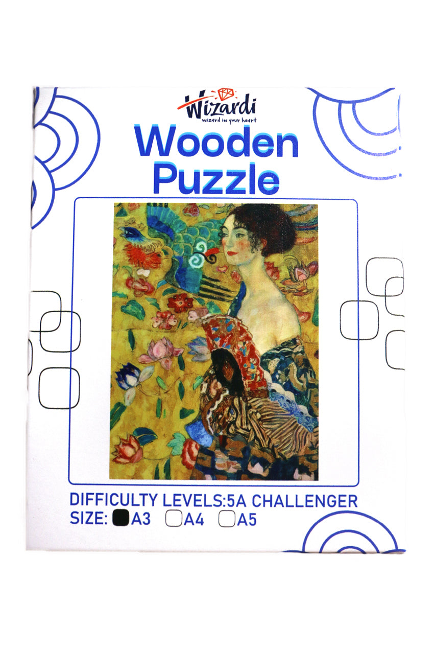 Lady with a Fan after Gustav Klimt - Jigsaw Wooden Puzzle by Wizardi F07N9-10