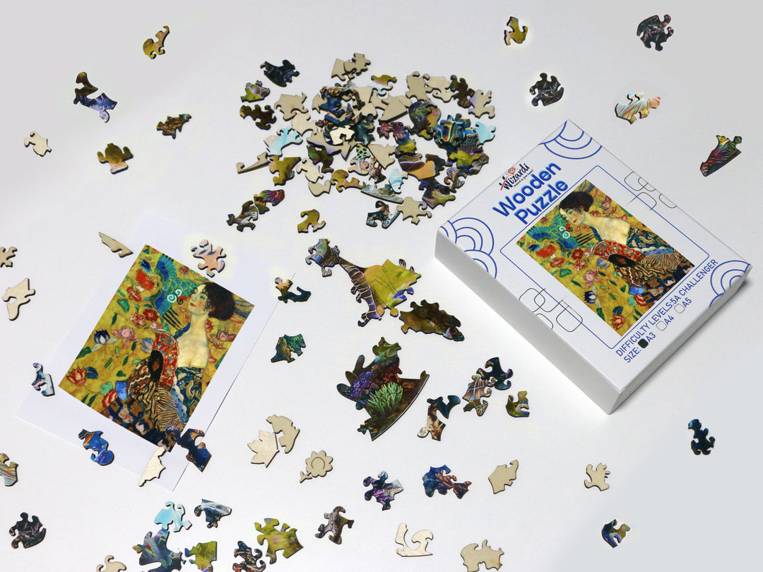 Lady with a Fan after Gustav Klimt - Jigsaw Wooden Puzzle by Wizardi F07N9-10