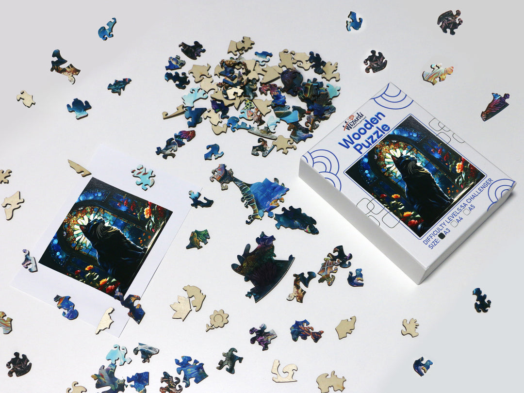 Black Cat - Jigsaw Wooden Puzzle by Wizardi F07N9-14