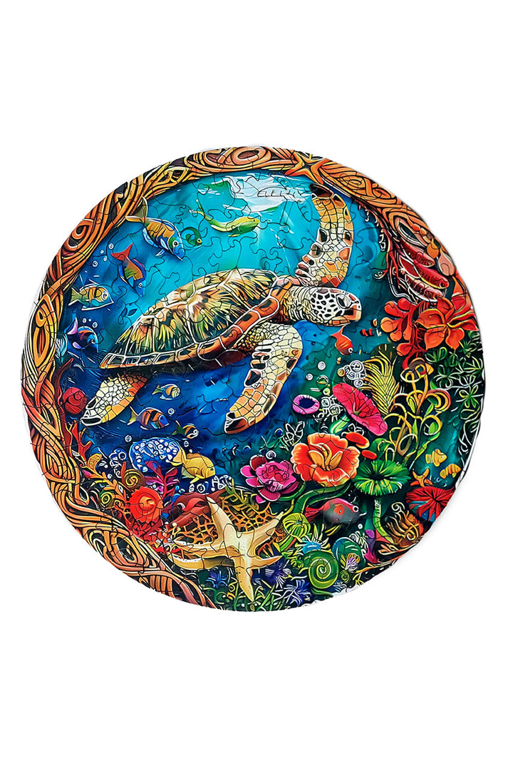 Turtle in Coral Reef - Jigsaw Wooden Puzzle by Wizardi F07N9-31