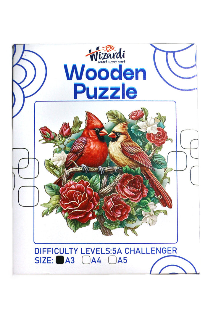 Cardinal and Roses - Jigsaw Wooden Puzzle by Wizardi F07N9-35