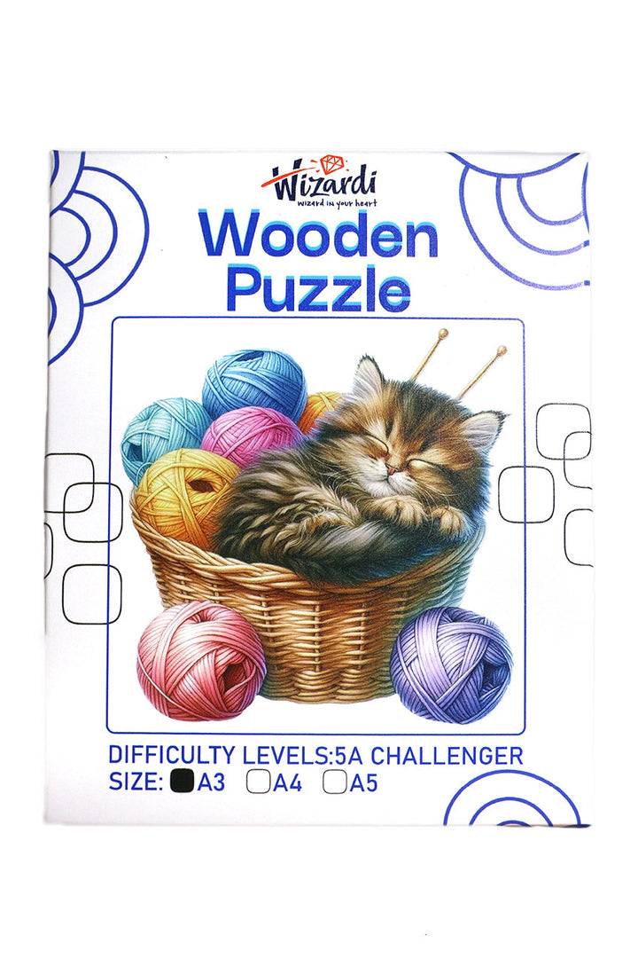 Cat in a Basket - Jigsaw Wooden Puzzle by Wizardi F07N9-36