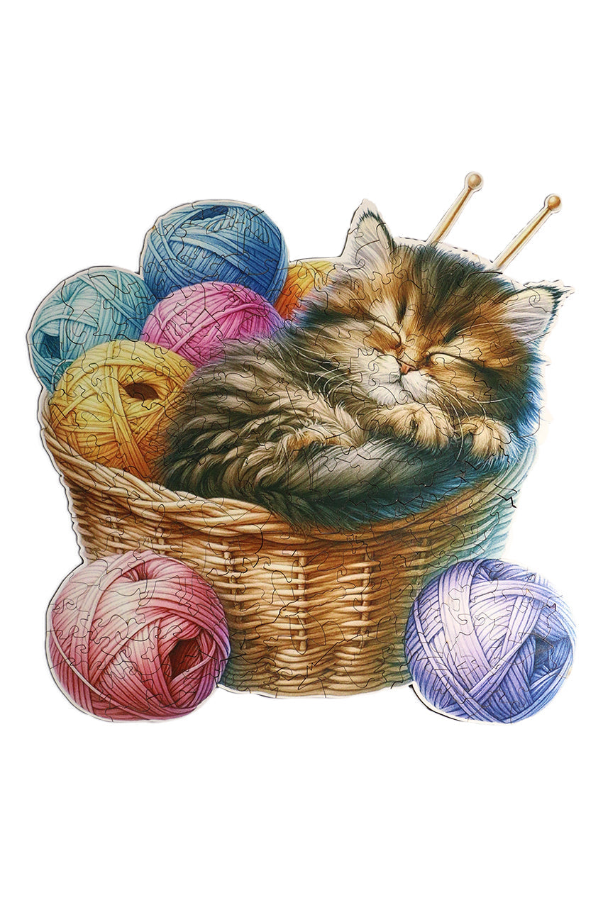 Cat in a Basket - Jigsaw Wooden Puzzle by Wizardi F07N9-36