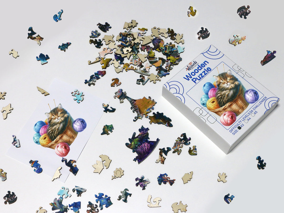 Cat in a Basket - Jigsaw Wooden Puzzle by Wizardi F07N9-36