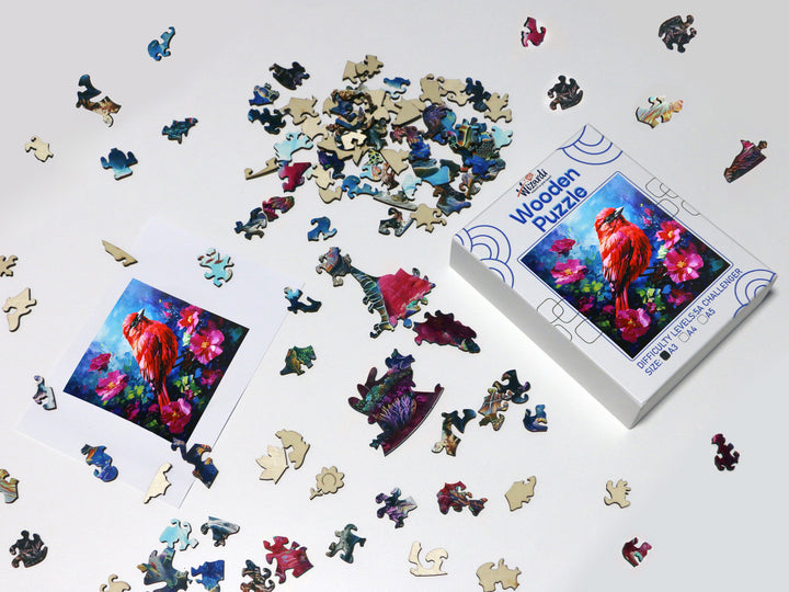 Red Bird - Jigsaw Wooden Puzzle by Wizardi F07N9-5