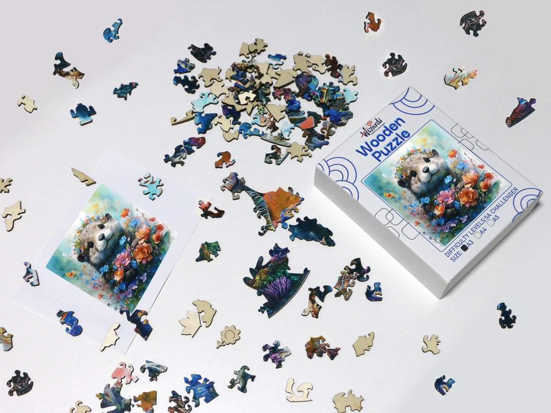 Hamster and Flowers - Jigsaw Wooden Puzzle by Wizardi F07N9-9