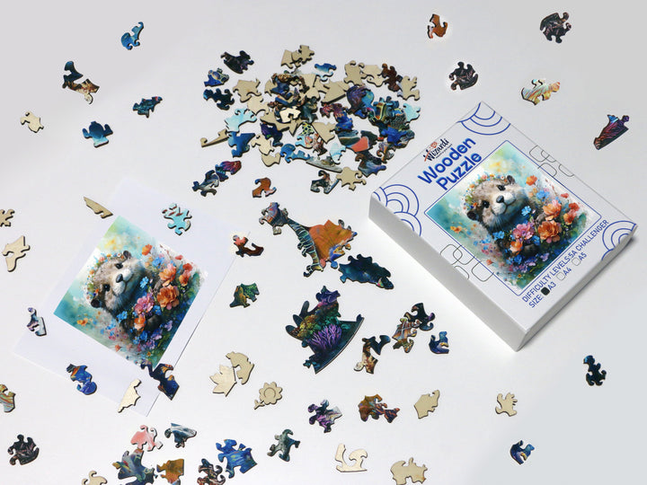 Hamster and Flowers - Jigsaw Wooden Puzzle by Wizardi F07N9-9