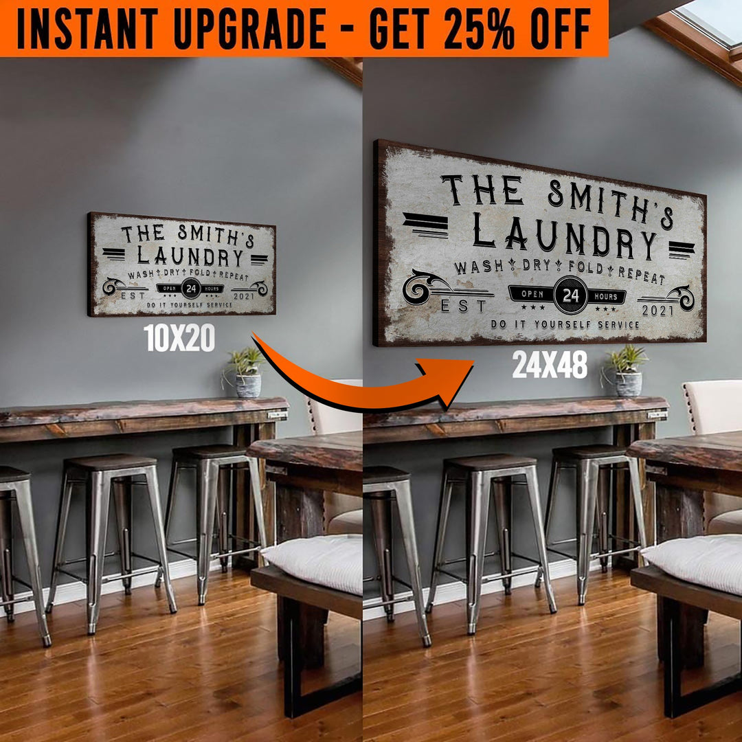 Upgrade Your 20x10 Inches 'Personalized Laundry Room' (Style 1) Canvas To 48x24 Inches