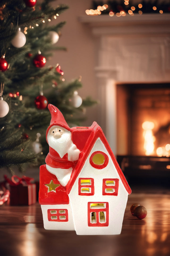 Cottage with Santa Christmas Ceramic Ornament by Wizardi F07N7-6