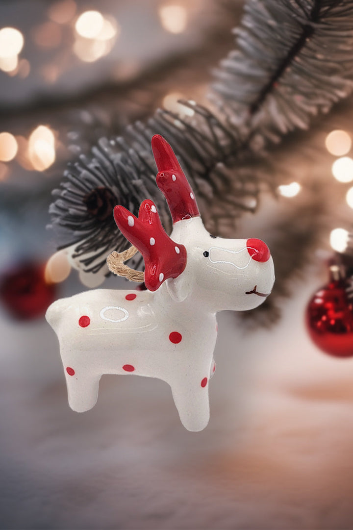Red-Nosed Reindeer Christmas Ceramic Ornament by Wizardi F07N7-25